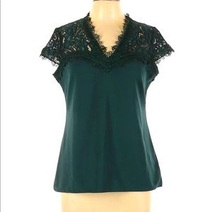 NWOT H&M Modern Classic Lace Top, rich hunter green, size L Large